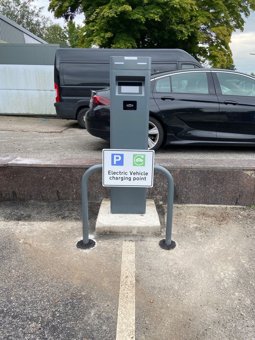 Commercial EV charging point in a car park
